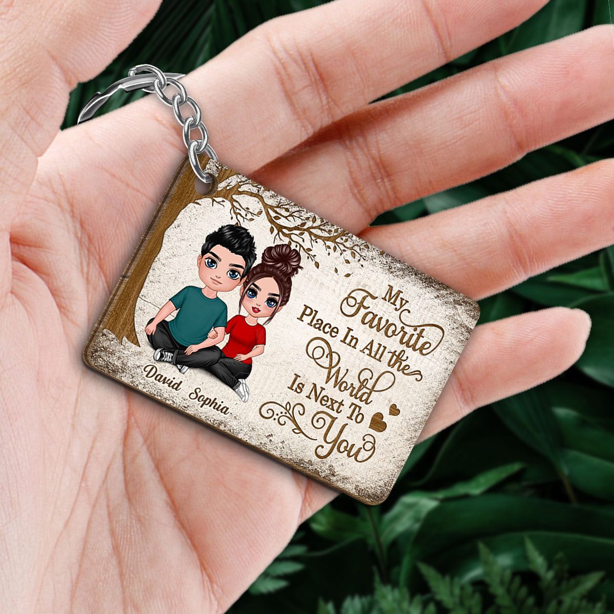 Wooden Tree Couple Personalized Wooden Keychain