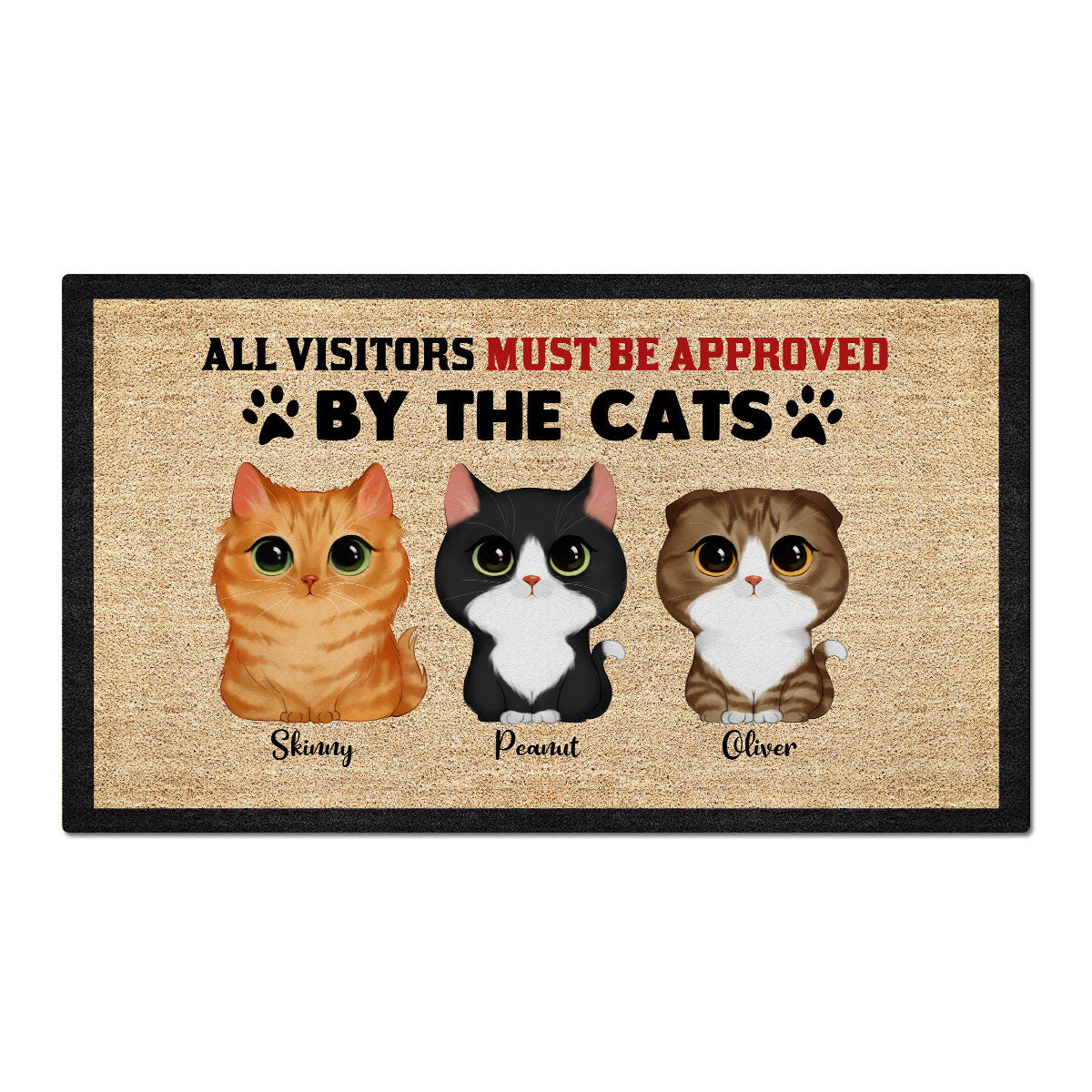 Watercolor Cute Cats All Visitors Must Be Approved Personalized Doormat
