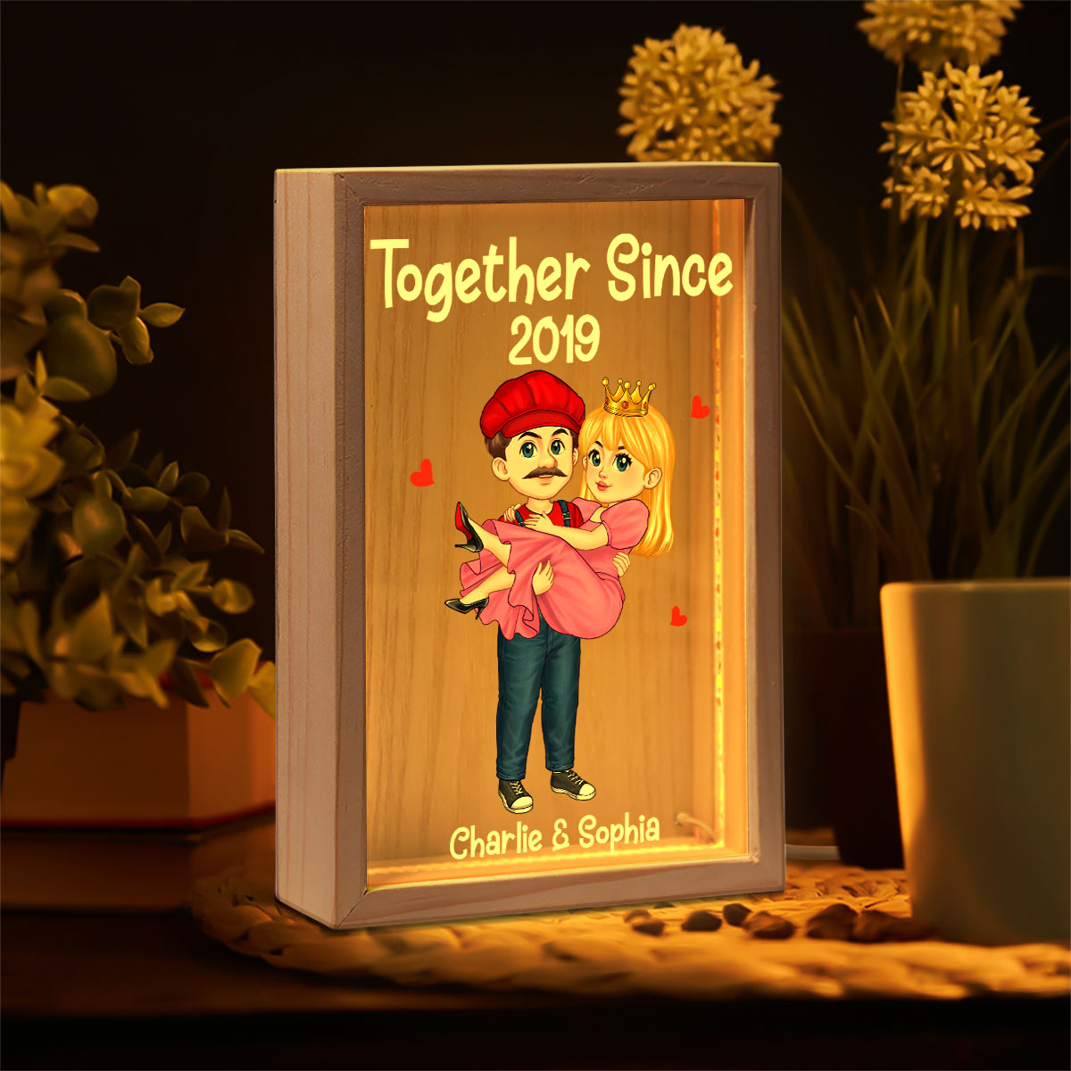 Cute Cartoon Couple Together Since Personalized Frame Light Box