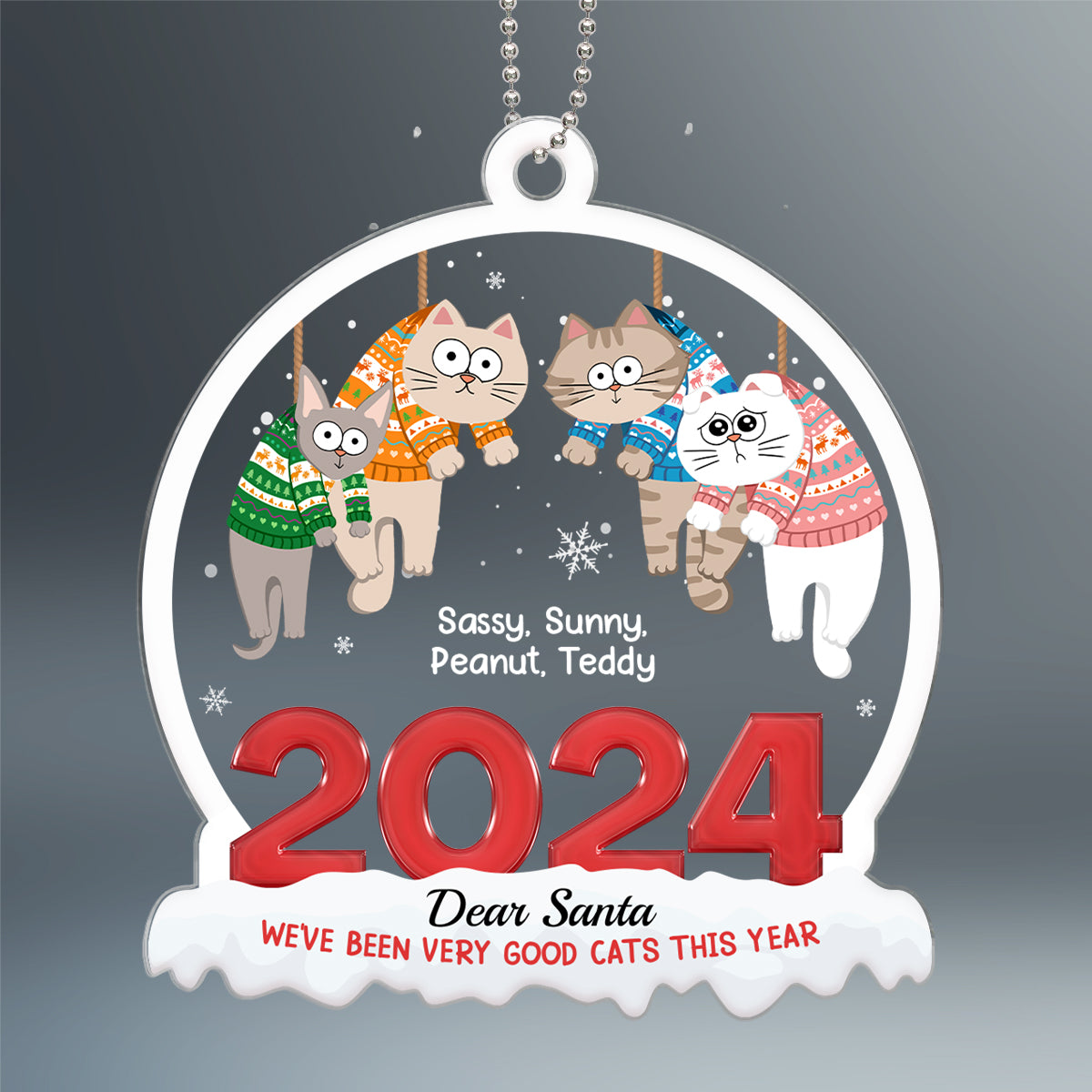 On The Naughty List We Regret Nothing, Hanging Cats Personalized Acrylic Ornament