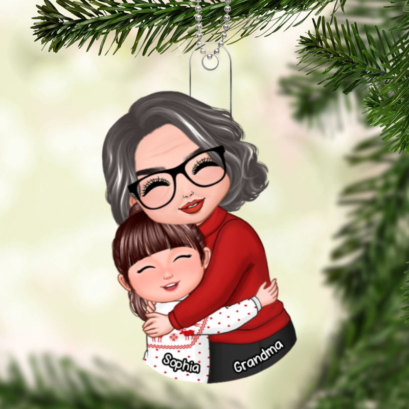 Christmas Doll Grandma & Grandkid Hugging Christmas Gift For Granddaughter Grandson Grandchildren Personalized Acrylic Ornament