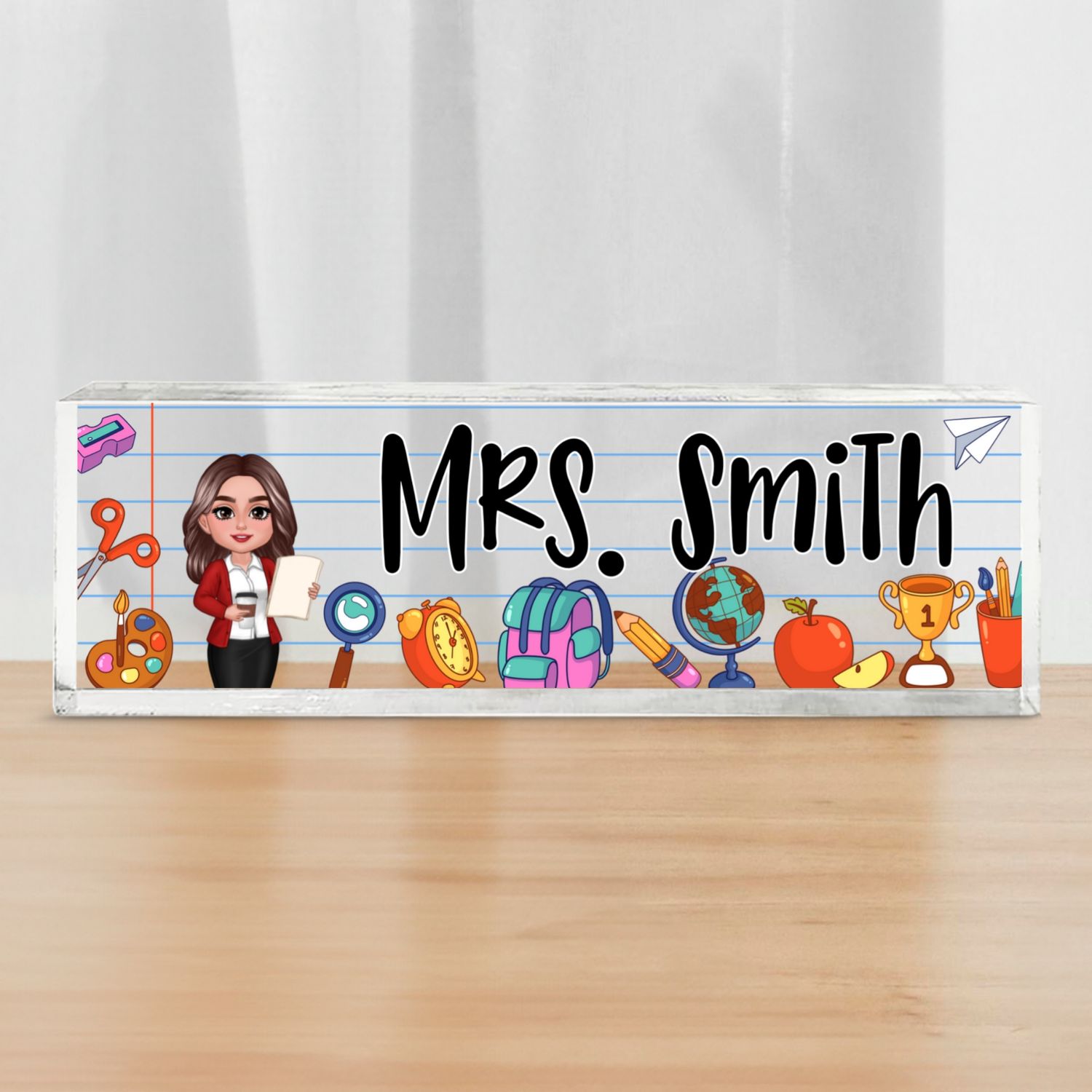 Beautiful Teacher School Things Personalized Acrylic Desk Name Plate, Gift For Teacher, Office Decor