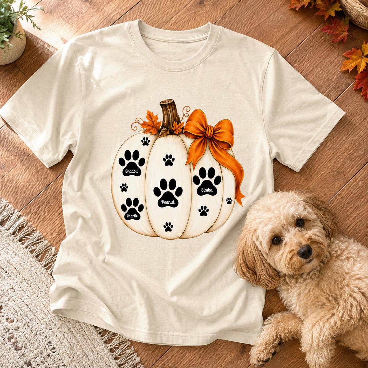 Pumpkin Paw Prints With Pet Names - Personalized Shirt - Cute Fall Gift For Dog Cat Lovers