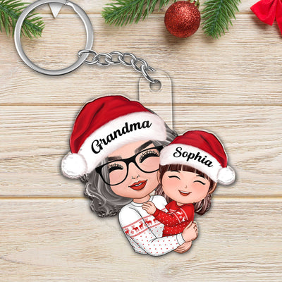 Doll Grandma Hugging Kid Christmas Gift For Granddaughter Grandson Personalized Acrylic Keychain
