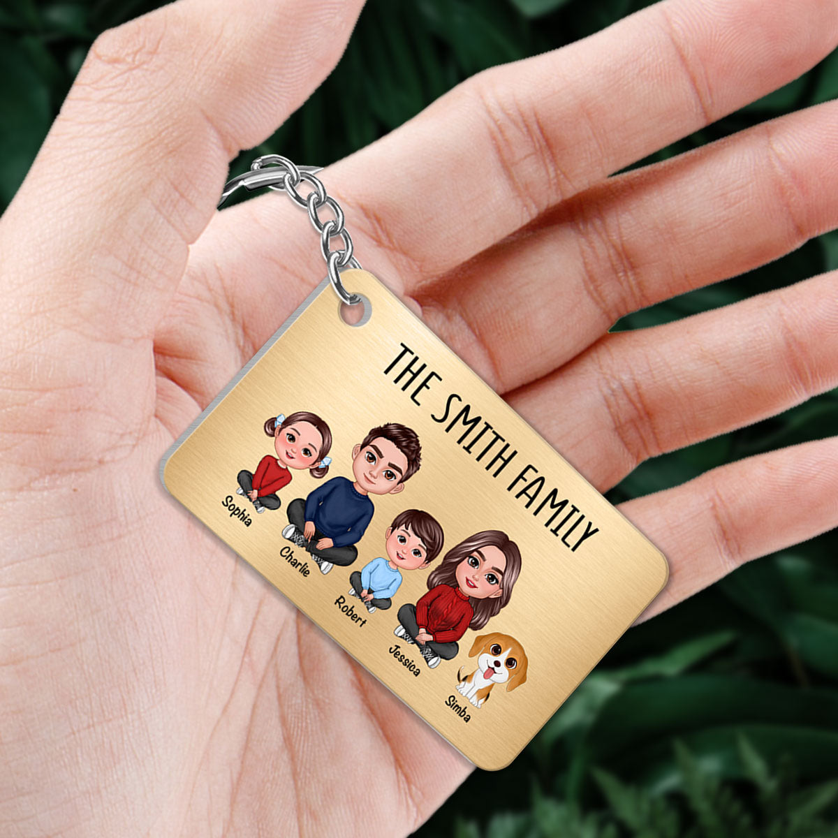 Family Sitting Crossed Legs Personalized Metal Keychain