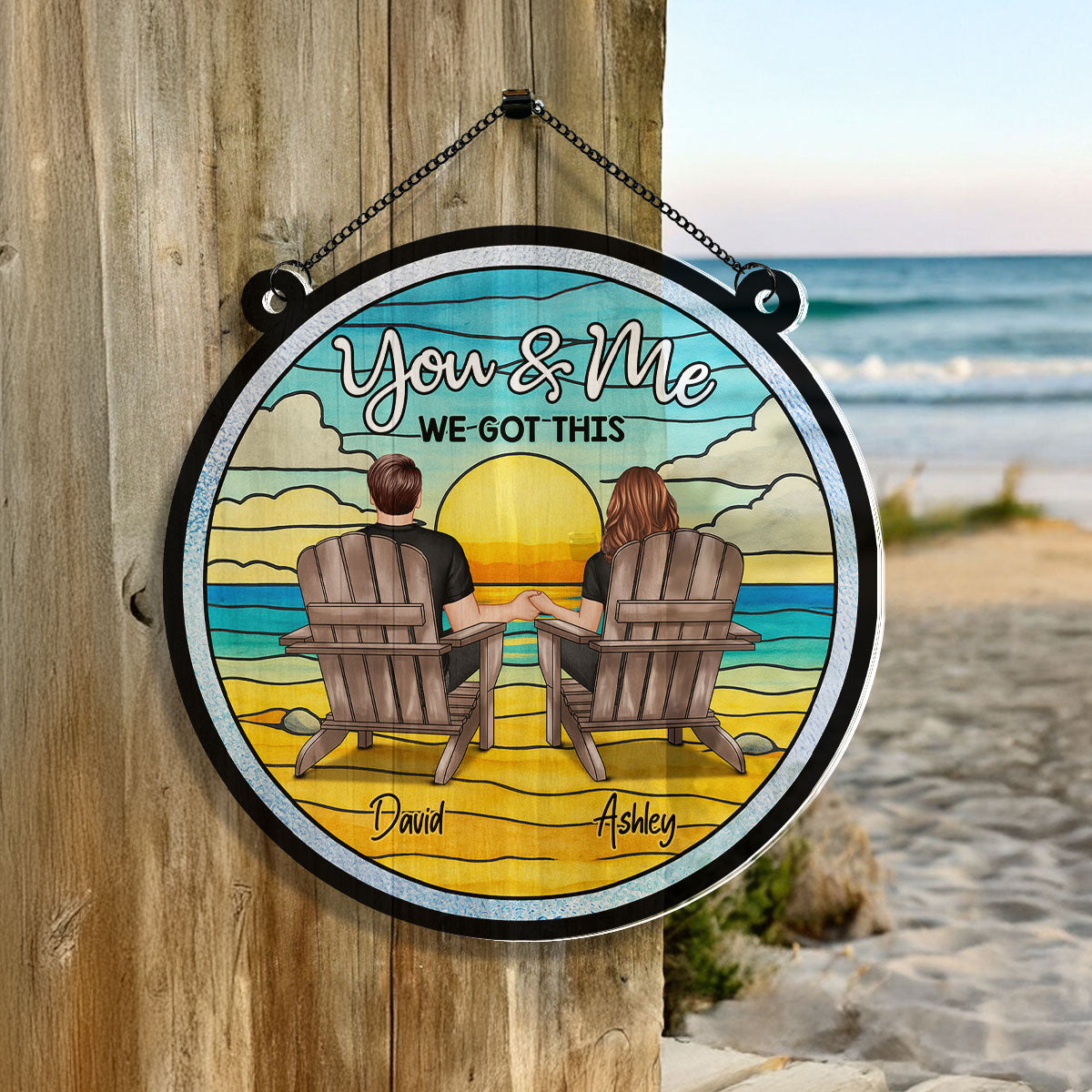 Summer Couple Beach Landscape Personalized Acrylic Suncatcher