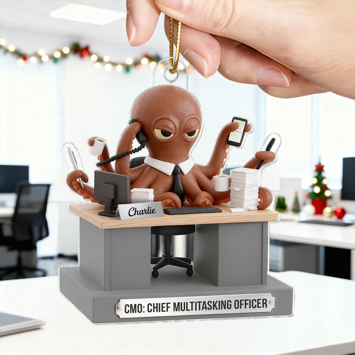 3D Effect Multitasking Octopus - Personalized Acrylic Ornament - Funny Gift For Coworkers, Boss, Team Leader