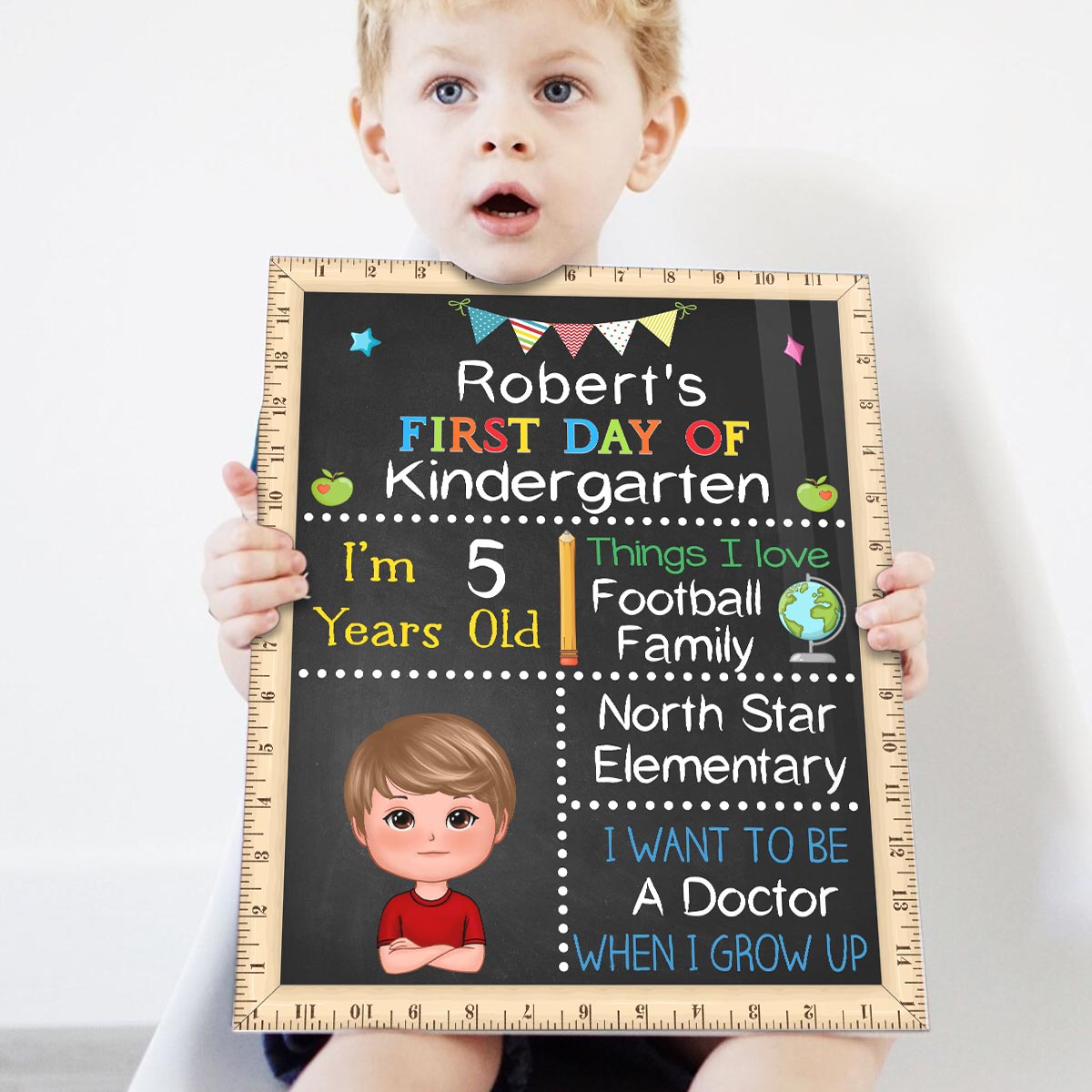 Adorable Kid First Day Of School Personalized Board Sign, Editable, Reusable Back To School Sign