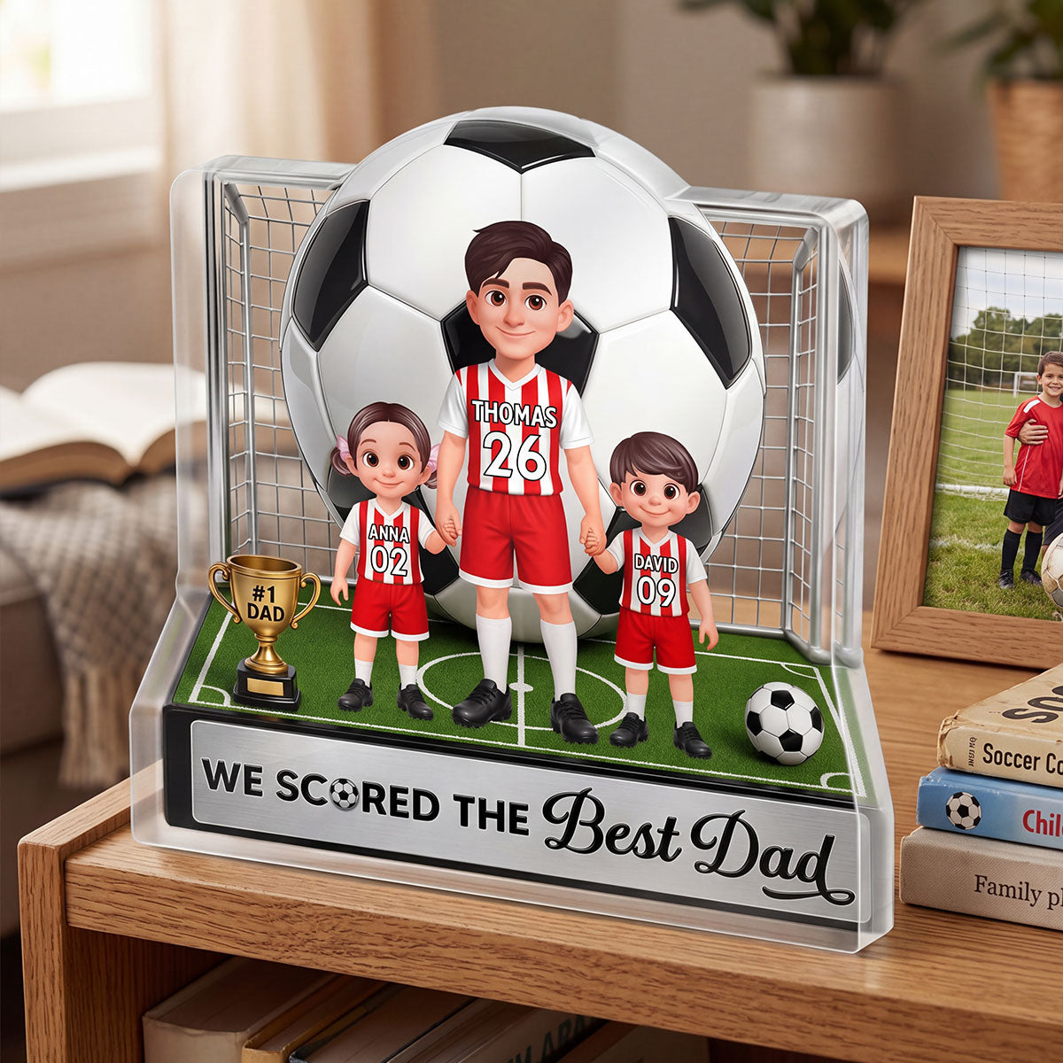 No 1 Soccer Dad And Kids We Scored The Best Dad 2D Flat Printed - Personalized Acrylic Block Plaque - Father's Day Gift For Dad, Husband, Soccer Football Fans