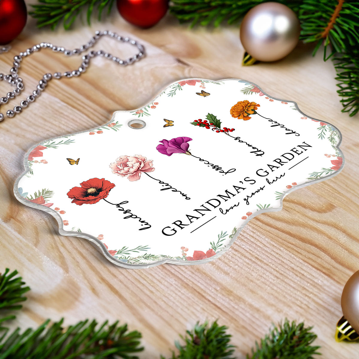 Grandma‘s Garden Beautiful Birth Month Flowers Christmas Gift For Grandma Mom Personalized Acrylic Ornament