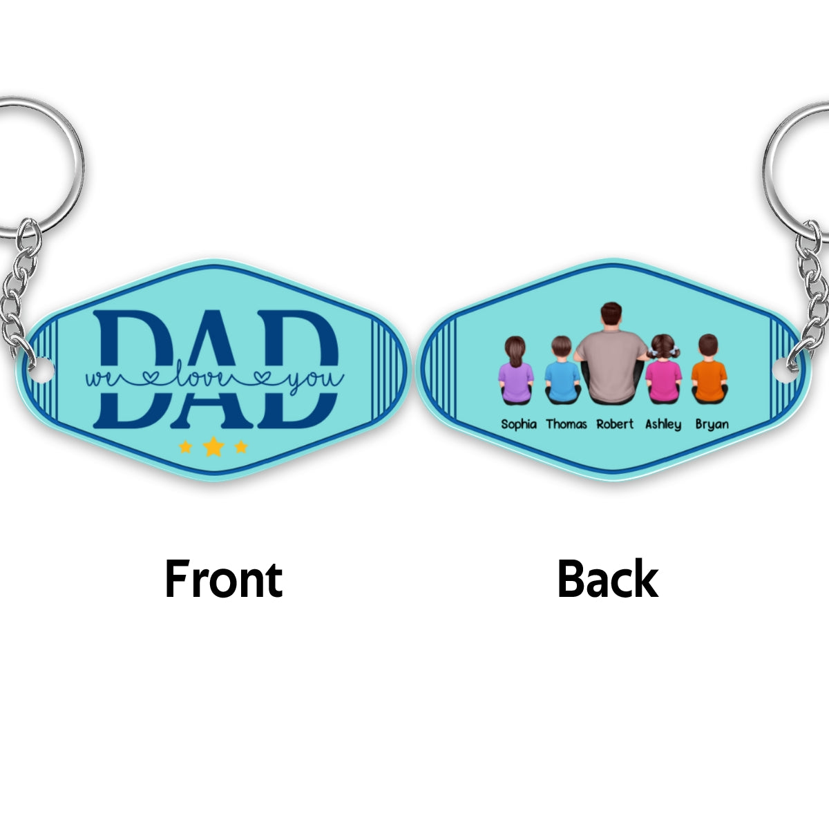 Best Dad Ever Back View Man Kids Dog Cat Summer Theme Personalized Rhombus Shaped Acrylic Keychain