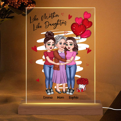 Red Hearts Mother Daughters Hugging Personalized Acrylic LED Night Light
