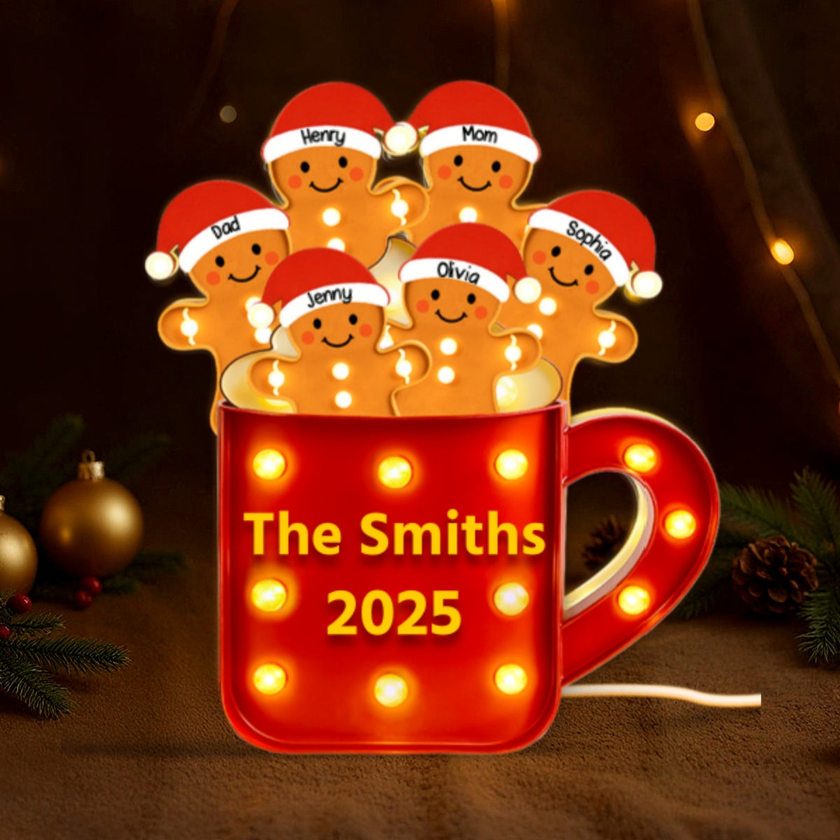 Personalized Gingerbread Christmas LED Light Box 2025