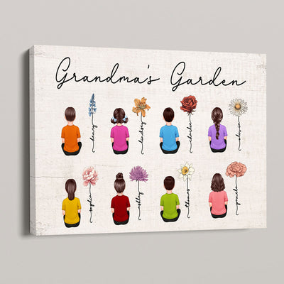 Grandkids Sitting Grandma Garden Vintage Birth Month Flowers Mother‘s Day Gift Personalized Canvas