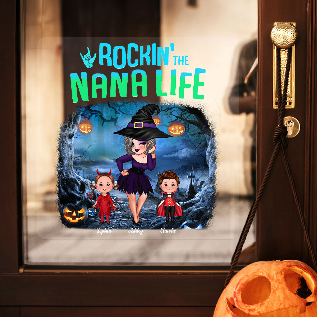 Night Halloween Rockin‘ Grandma Personalized Decal, Halloween Decor