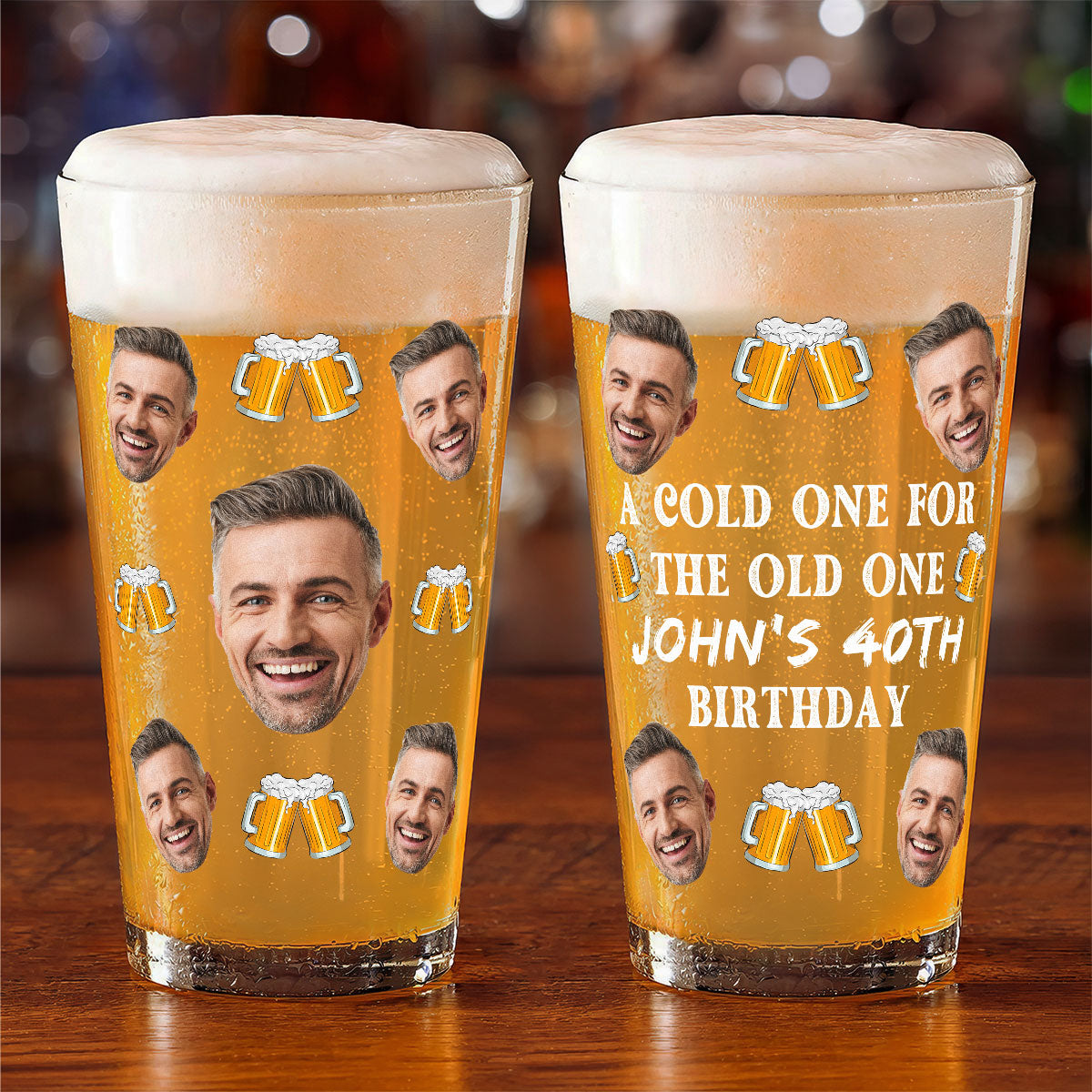 A Cold One For The Old One Photo Upload Funny Birthday Gift Personalized Beer Glass