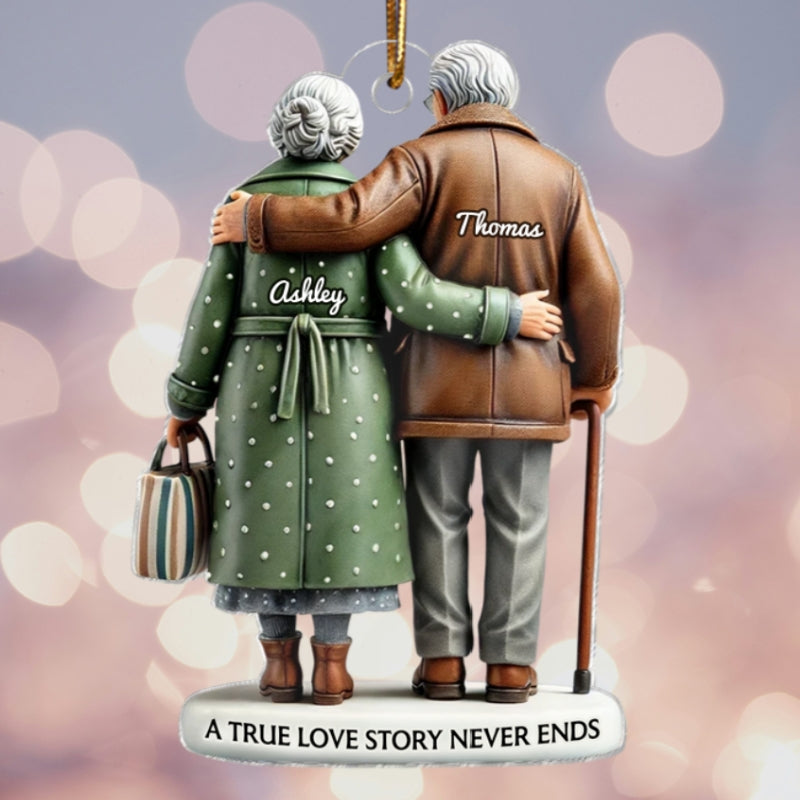 3D Effect Old Couple Embracing Personalized Acrylic Ornament, Heartfelt Keepsake,  Gift For Couple, For Him, For Her, Husband, Wife