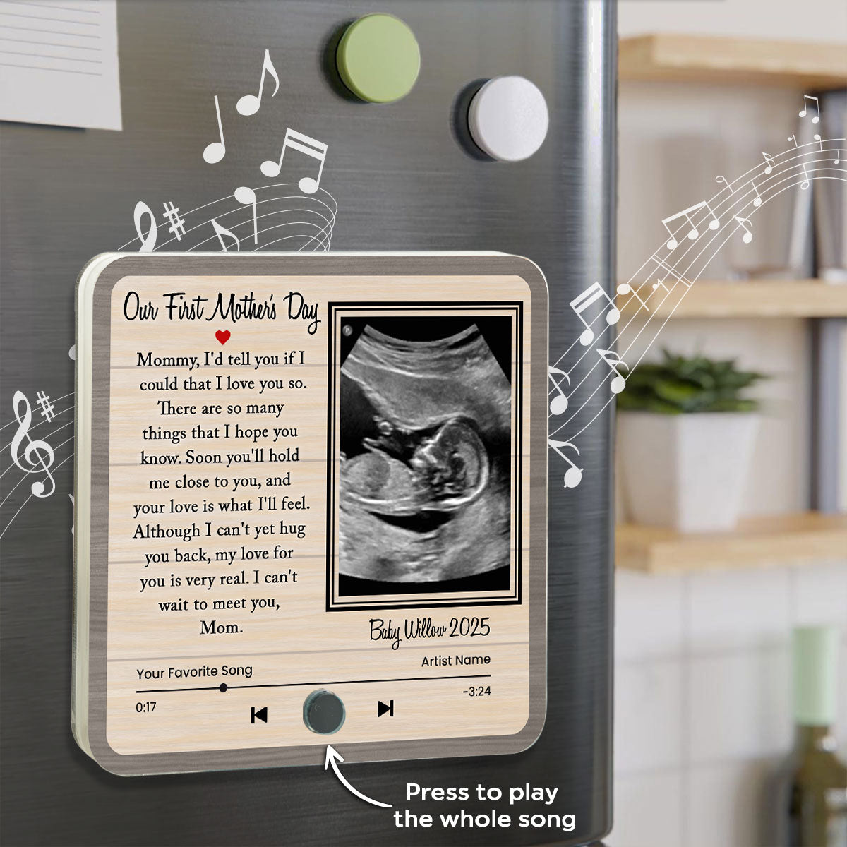 Melody For Mom & Baby Ultrasound Baby Image Mom-To-Be Personalized Music Fridge Magnet, Perfect Gift For Pregnant Wife
