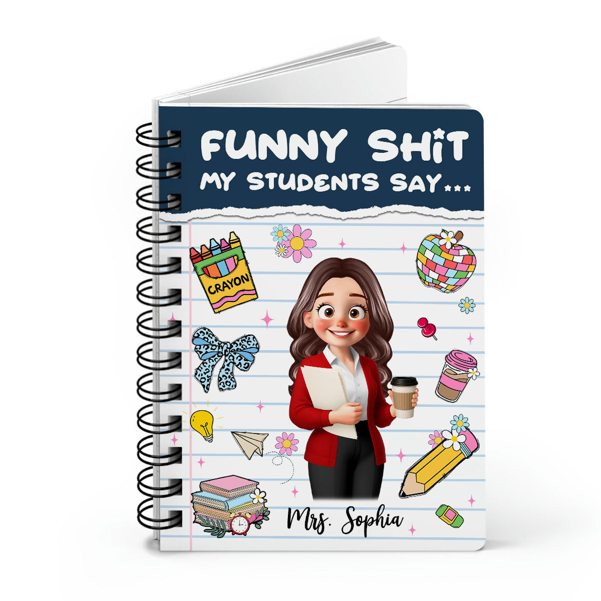 Funny Shit My Students Say Cute Cartoon Teacher Personalized Spiral Notebook Journal