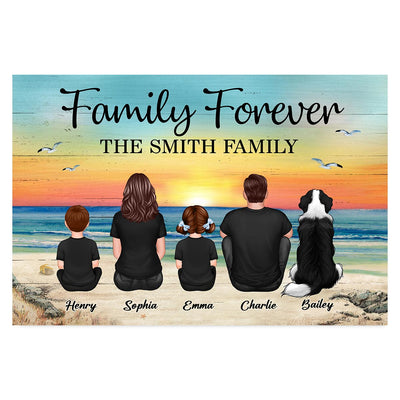 Custom Family Retro Vintage Beach Landscape Poster, Gift For Husband, Wife, Dad, Mom