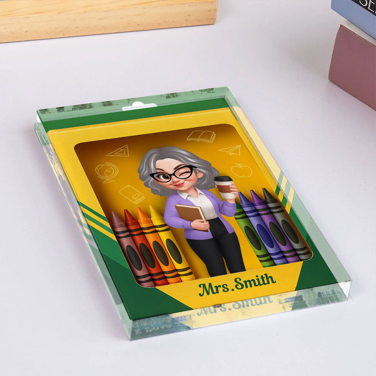 3D Effect Teacher Inside Crayon Box Personalized Acrylic Block, Back To School Gift for Teachers