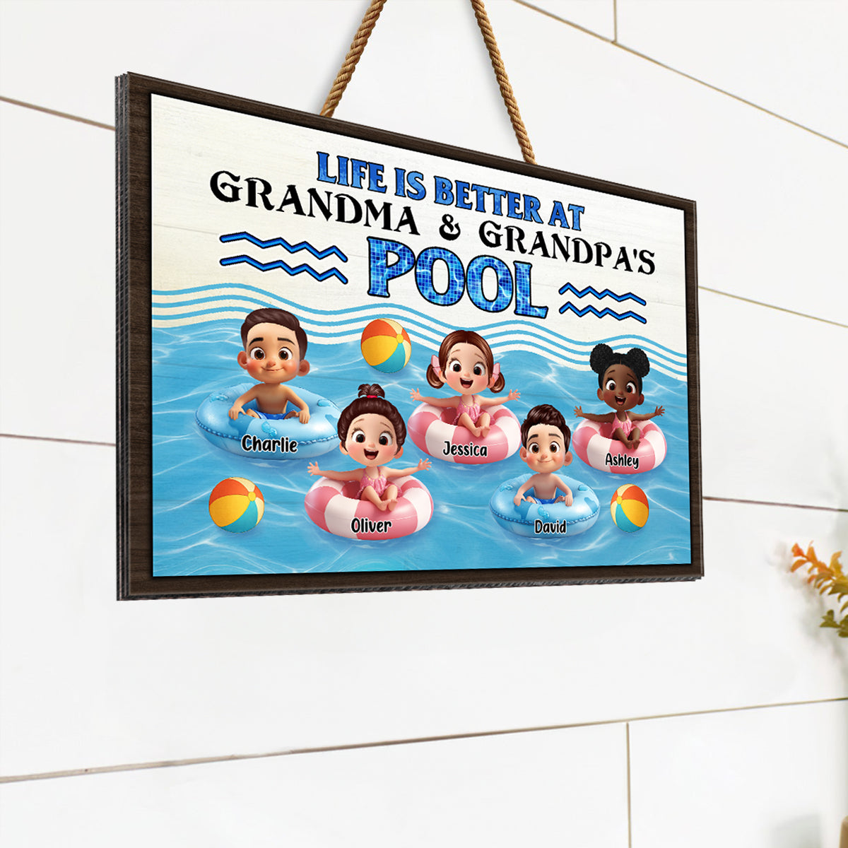 Life is Better at Grandma & Grandpa Pool Personalized Wooden Door Sign, Grandparents Hosting Grandkids Welcome Sign