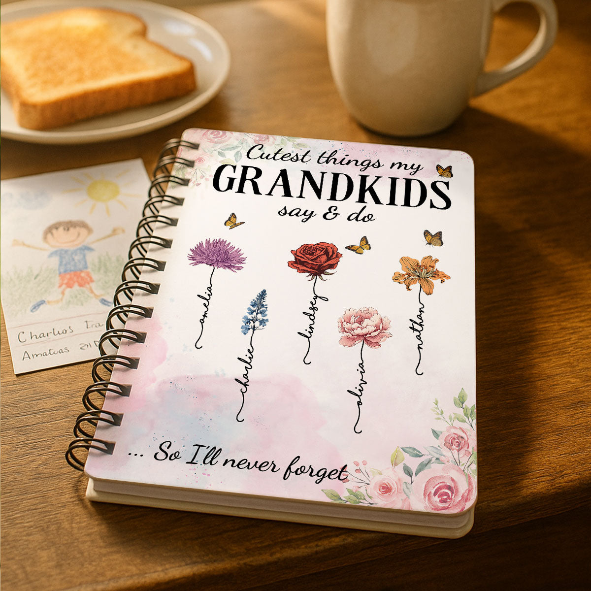 Cutest Things My Grandkids Say & Do Birth Month Flower Personalized Spiral Notebook Journal, Memory Book