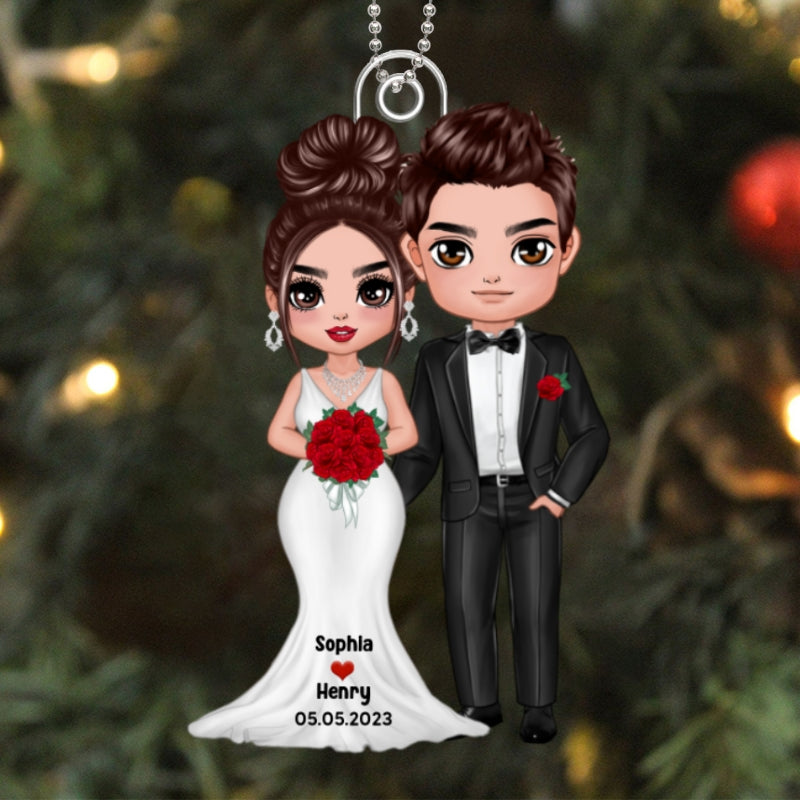 Bride & Groom Wedding Keepsake Gift Doll Couple Personalized Acrylic Ornament