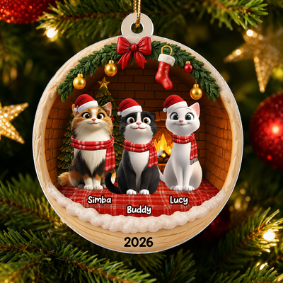 3D Christmas Cats Cozy House - Personalized Acrylic Ornament - Christmas Gift for Cat Lovers