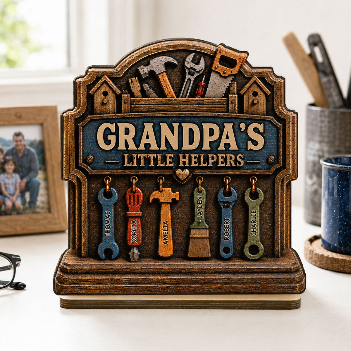 Grandpa's Little Helpers - Personalized 2-Layered Wooden Plaque - Father's Day Gift For Dad, Husband, Grandpa