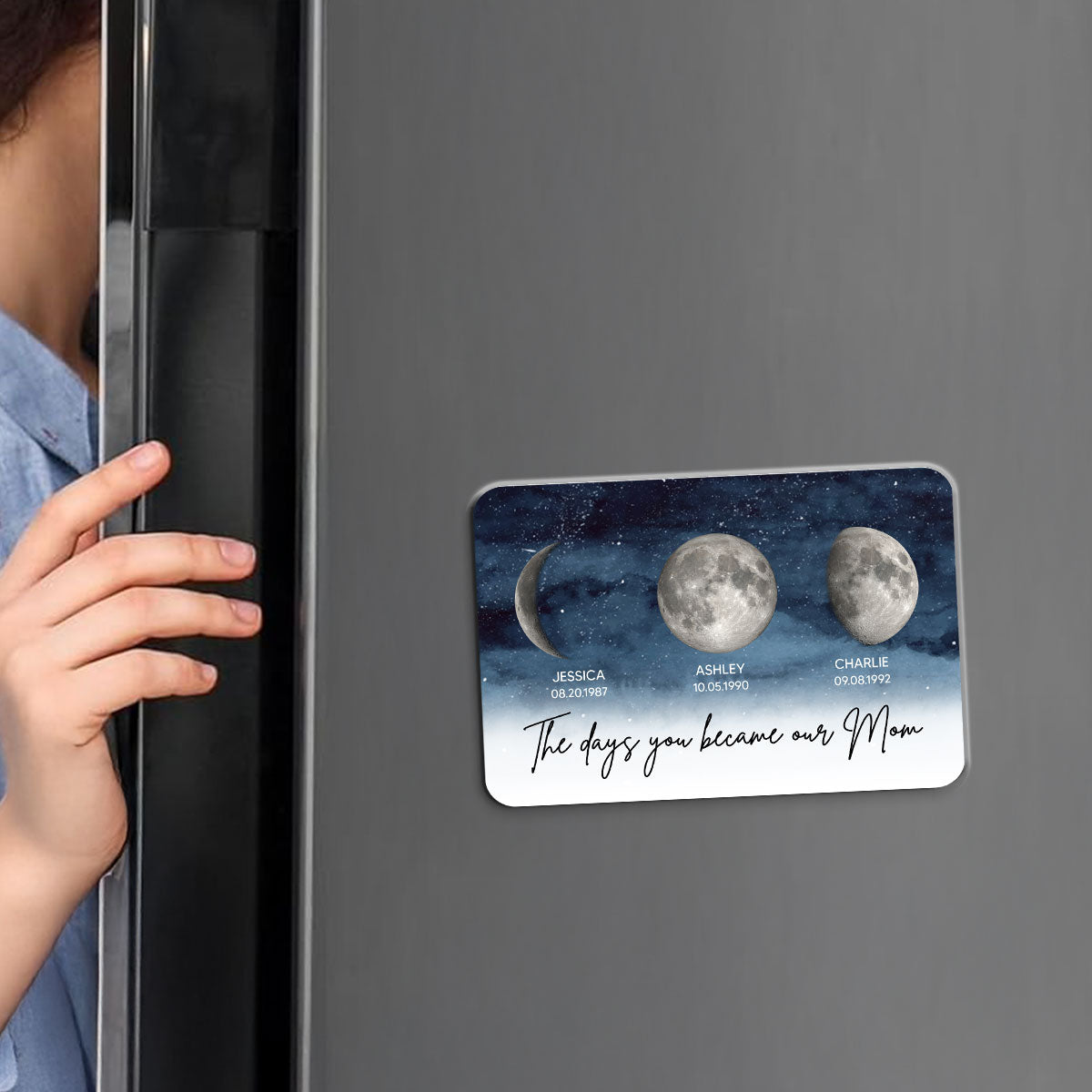 Starry Night The Day You Became Mom Custom Birth Moon Phase Personalized Acrylic Fridge Magnet, Gift For Mom