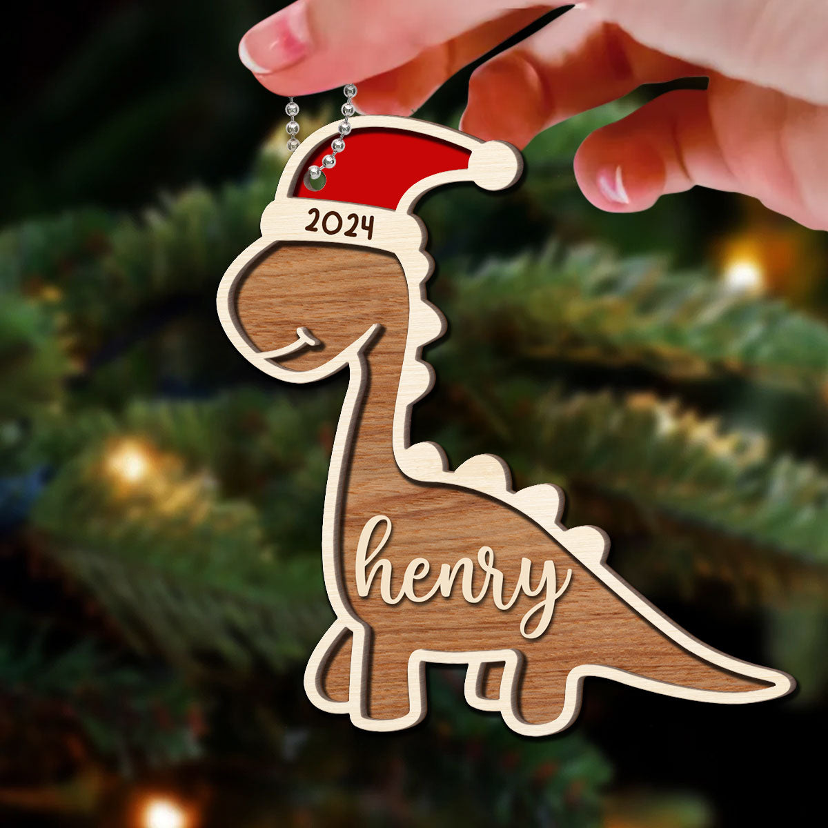 Have A Roaring Christmas Gift For Kid Dinosaur Personalized 2-Layer Wooden Ornament