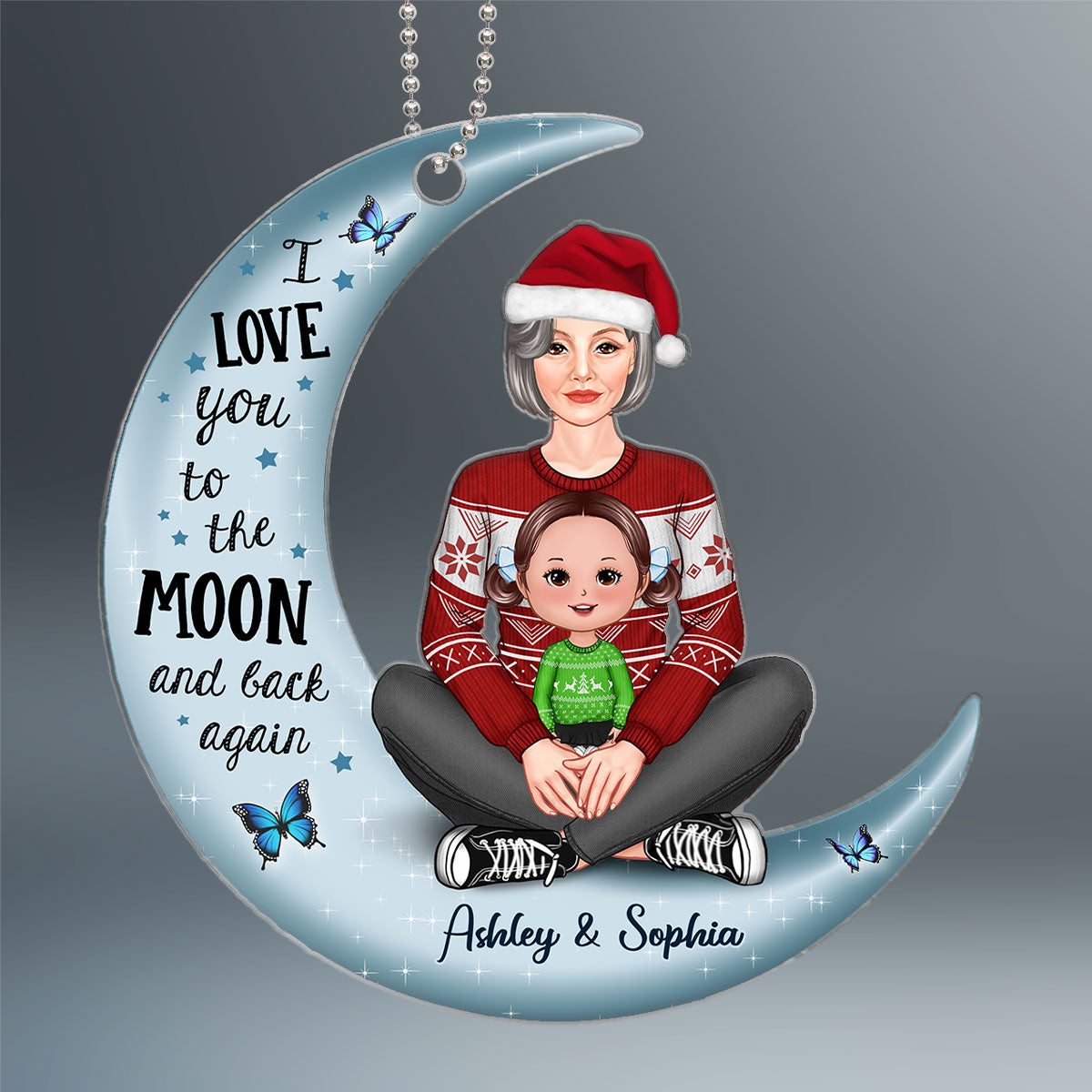 Pretty Grandma Holding Grandkid On Moon Gift For Grandson Granddaughter Personalized Acrylic Ornament