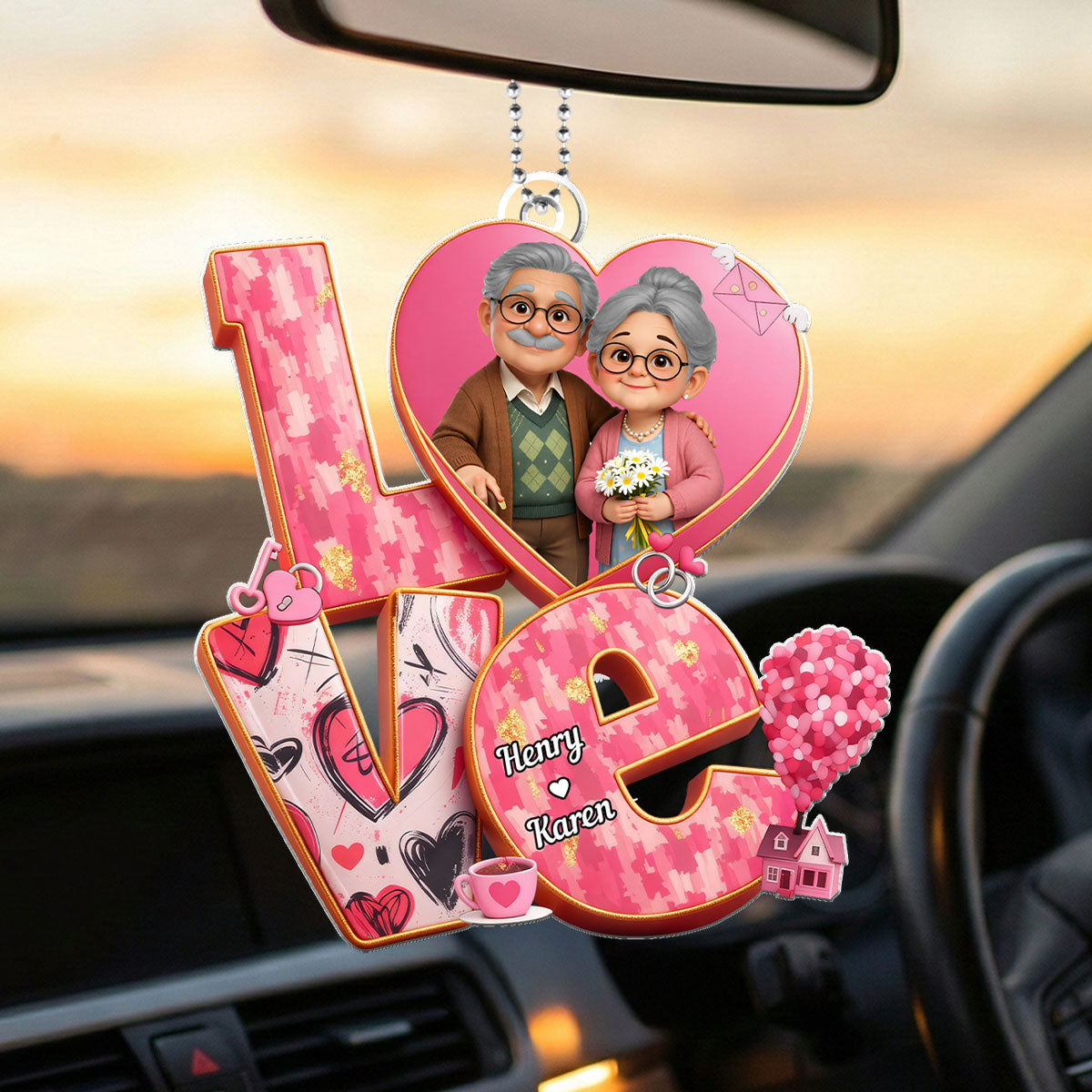 Old Couple Love Forever - Personalized Acrylic Car Hanger - Valentine's Gift For Him, For Her, For Couple