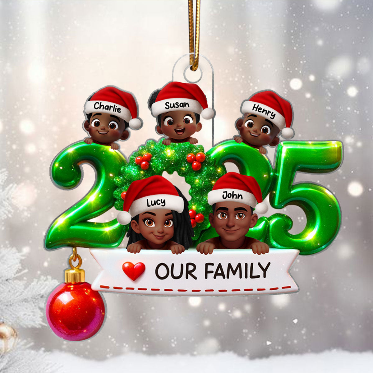 Family Peeking 2025 Personalized 3D Effect Acrylic Ornament, Christmas Tree Decor,  Gift for Husband, Wife, Kids