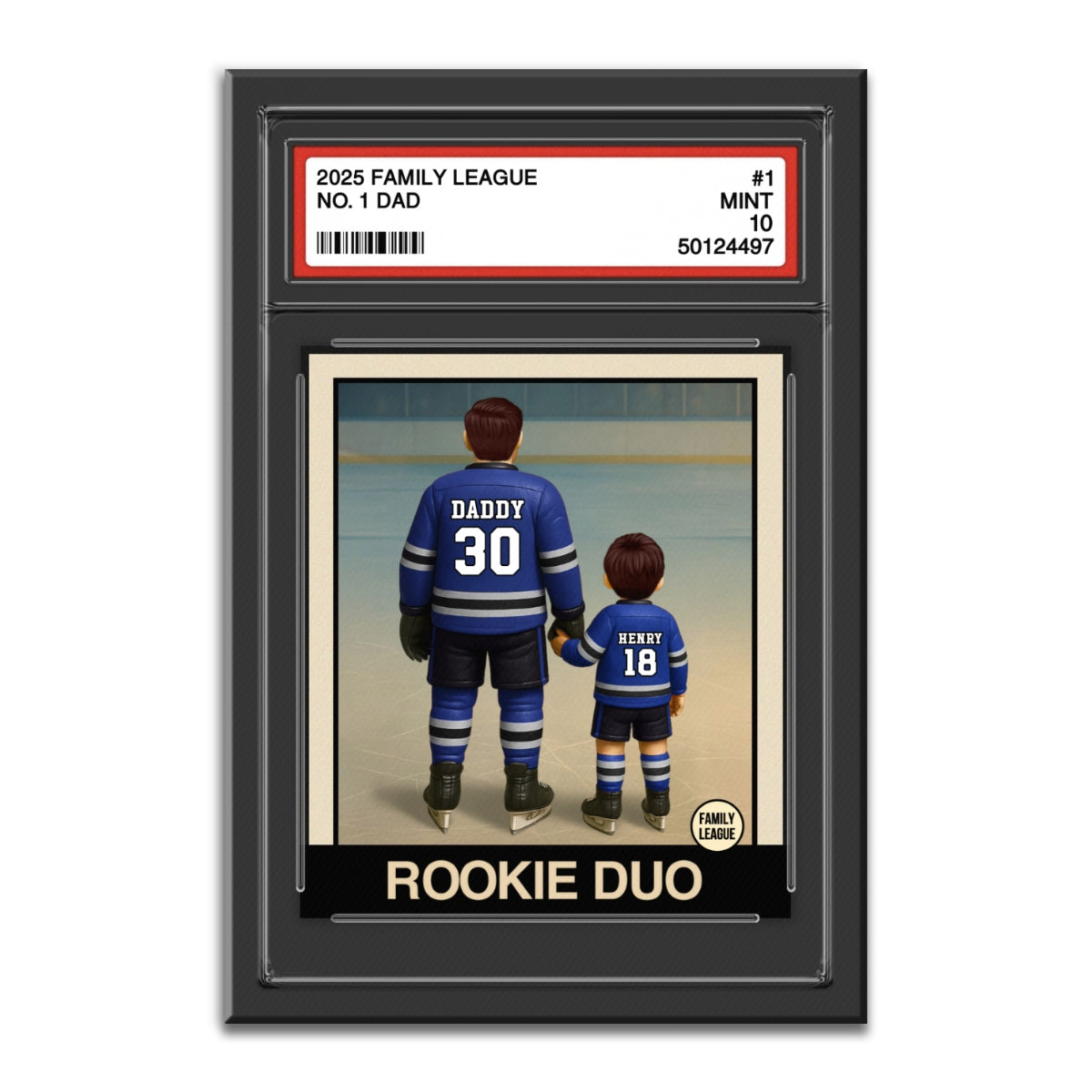 Hockey No. 1 Dad Man & Kids Trading Card Style Personalized Wrapped Canvas