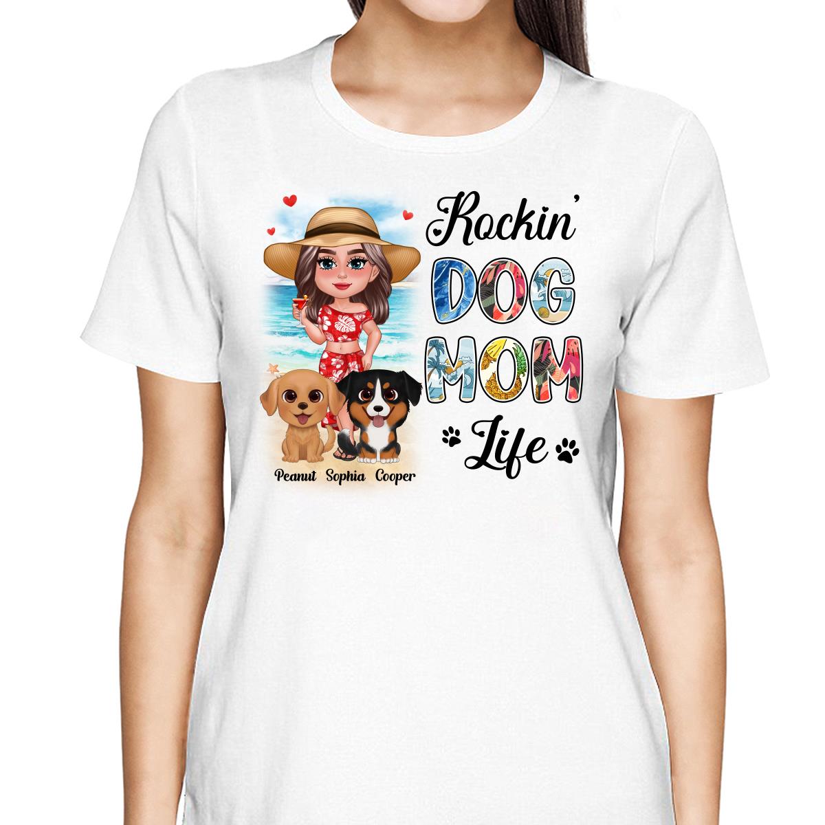 Summer Doll Woman New Face With Watercolor Cute Dogs Rockin‘ The Dog Mom Life Personalized Tank Top Shirt