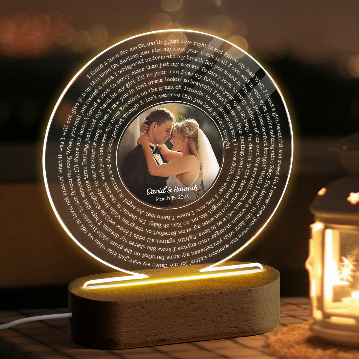 Personalized Vinyl Record Song with Lyrics Personalized Acrylic Circle LED Night Light, Personalized Gift for Her for Him, Wedding Song Gift