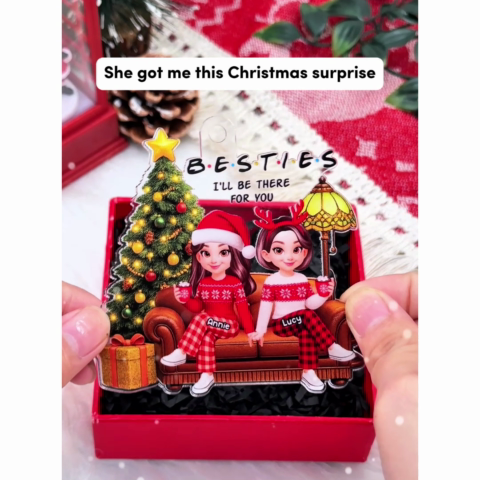 3D Effect Besties Forever Christmas Tree - Personalized Acrylic Ornament - Christmas Gift For Best Friends