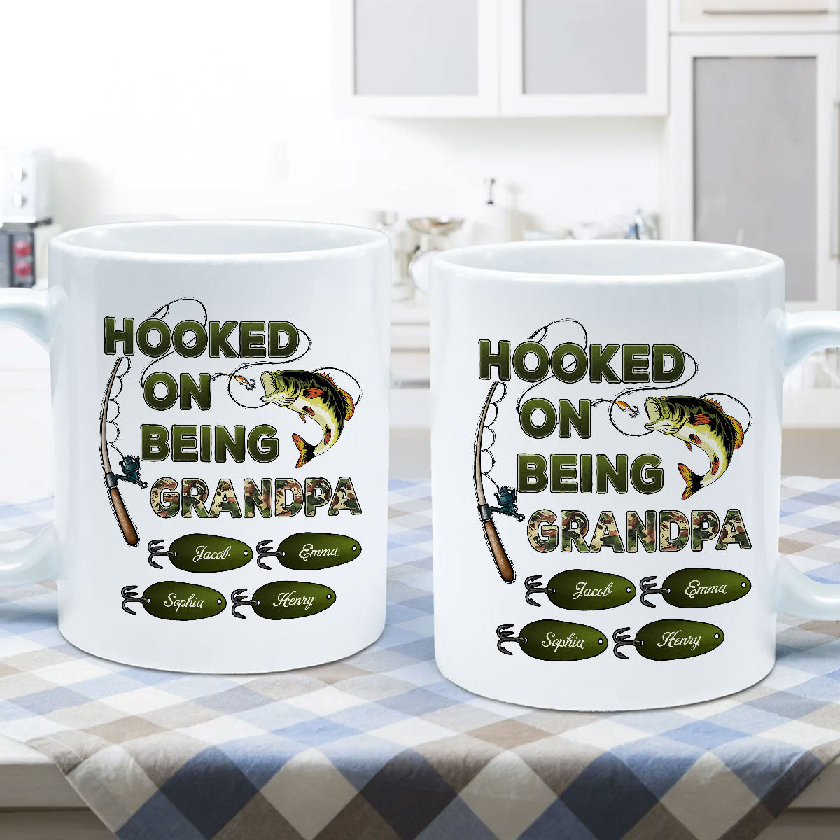 Hooked On Being Grandpa Fishing Camouflage Personalized Mug