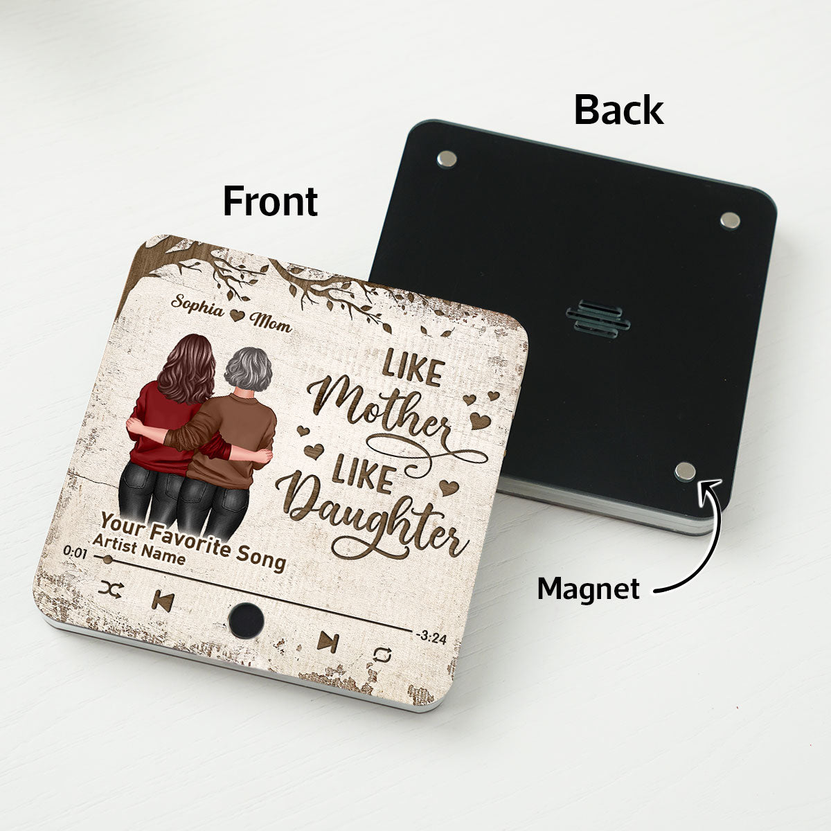Mother Daughter Standing Back View Personalized Music Fridge Magnet, Gift For Mom Gift