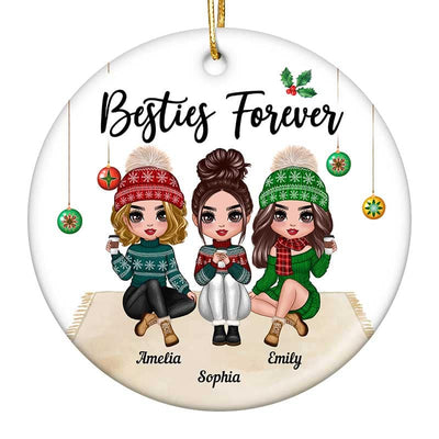 Doll Girls Best Friends Sisters Green Personalized Circle Ornament