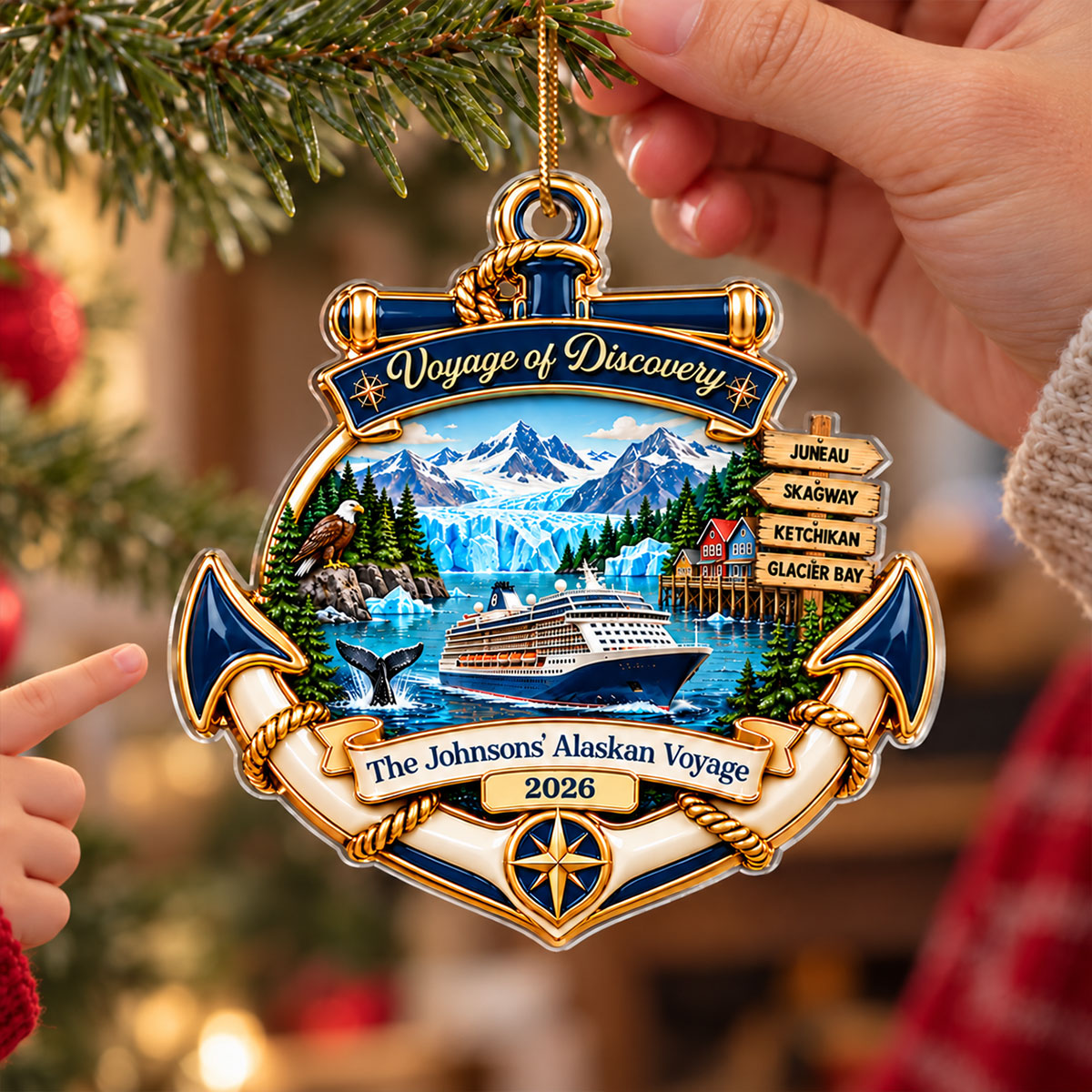 Cruise Destinations Directional Sign 2D Flat Printed - Personalized Acrylic Ornament - Cruise Trip Keepsake, Christmas Tree Decor For Family, Couples