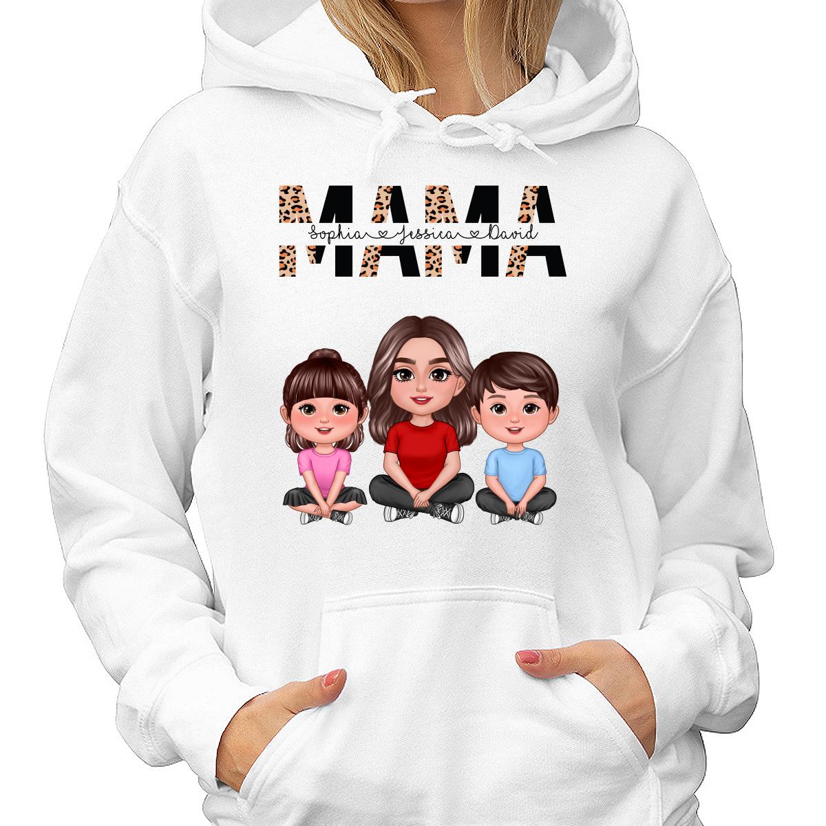Half Leopard Mom Mama Woman Crossed Legs With Kids Personalized Shirt