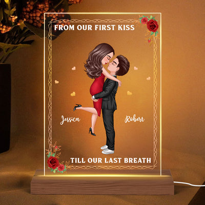 Hugging Couple From Our First Kiss Couple Personalized Rectangle Acrylic LED Night Light LED Lamp