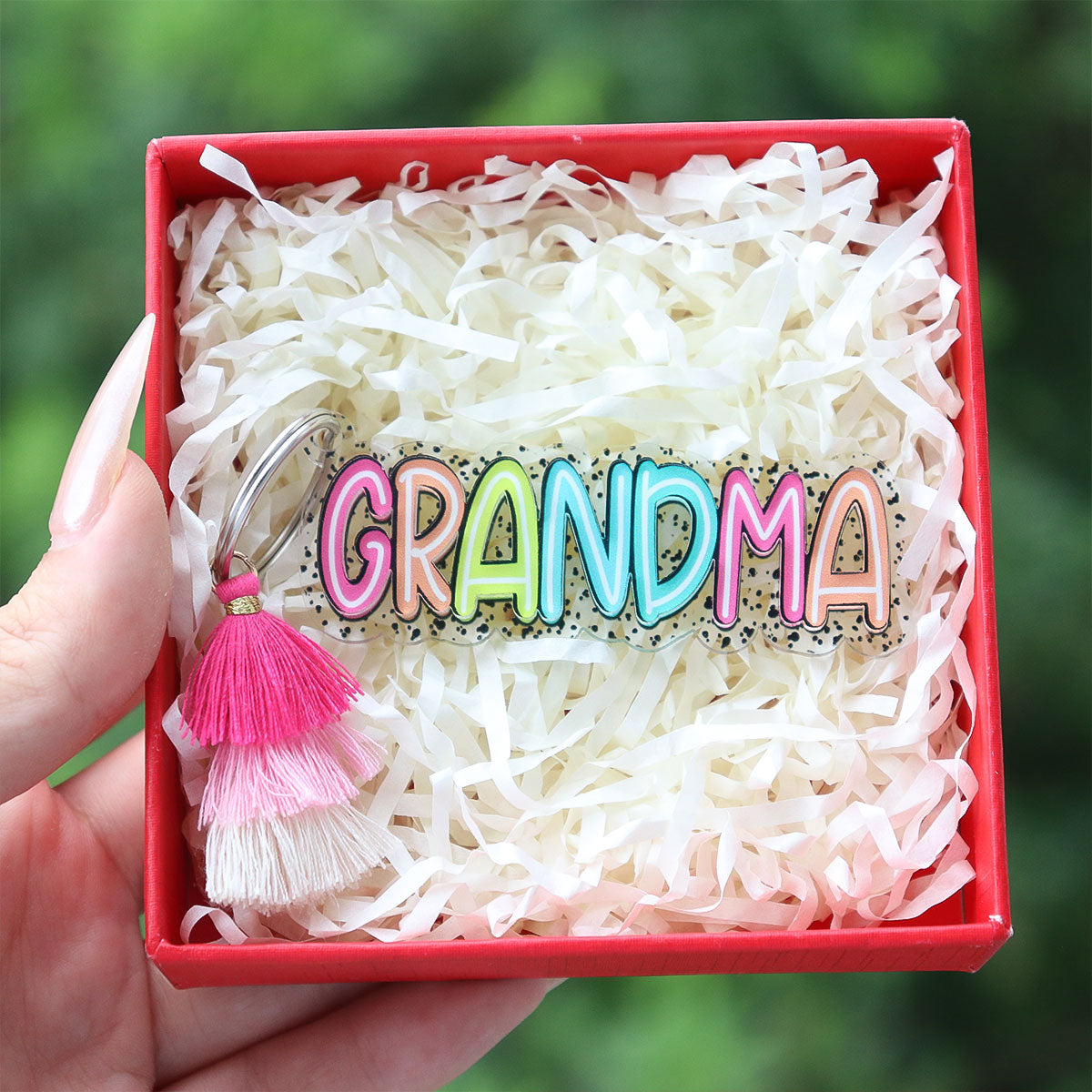 Grandma Mom Colorful Pattern Personalized 2-Layer Acrylic Keychain