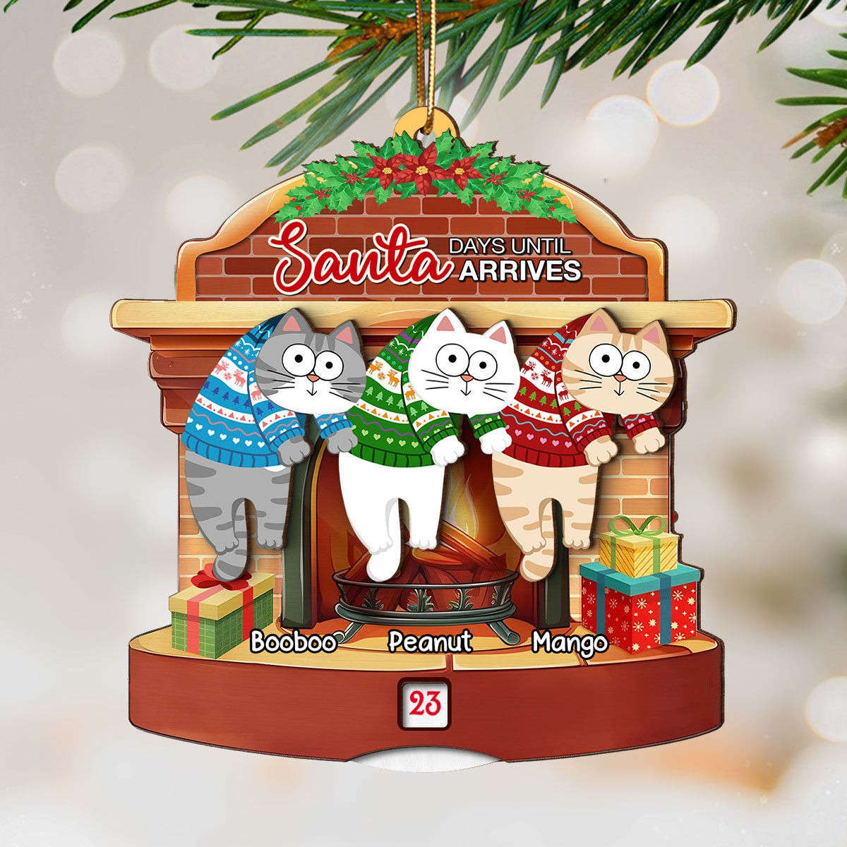 Days Till Santa Arrives Hanging Cats Personalized Countdown Ornament, Christmas Gift For Cat Owners, Cat Lovers