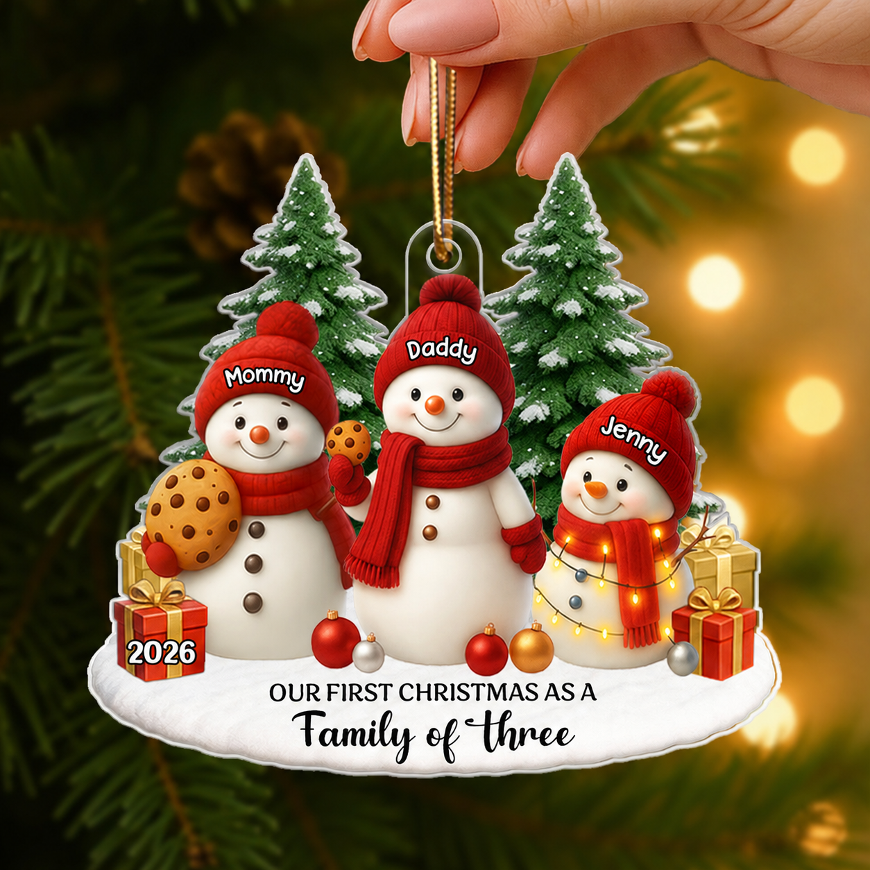 Our First Christmas As a Family of Three Four - Personalized Acrylic Ornament - Christmas Gift for New Parents