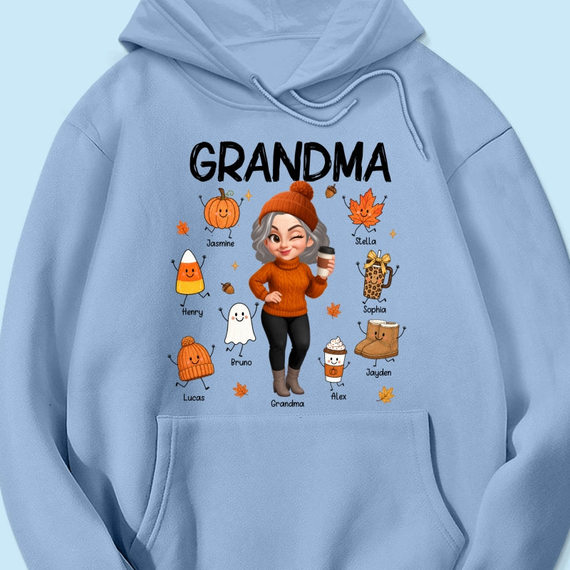 Fall Season Grandma Custom Grandkids Doodle Fall Symbols - Personalized Shirt - Fall Gift For Grandma