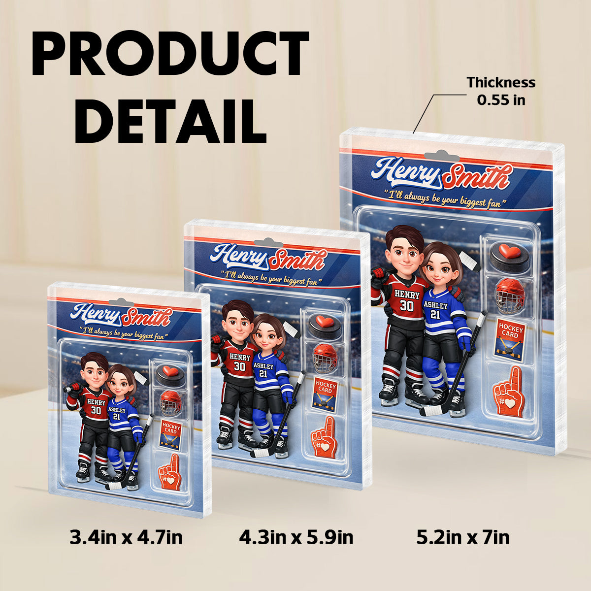 Hockey Couple I'll Always Be Your Biggest Fan Custom Action Figure - Personalized Acrylic Block Plaque - Sentimental Gift for Him